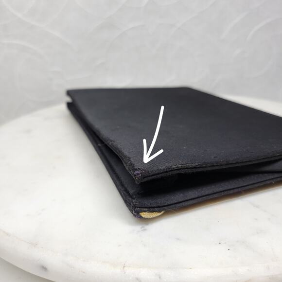 Vintage Yves Saint Laurent Silk Envelope Clutch 9" Black Gold Trim France - Picture 10 of 16